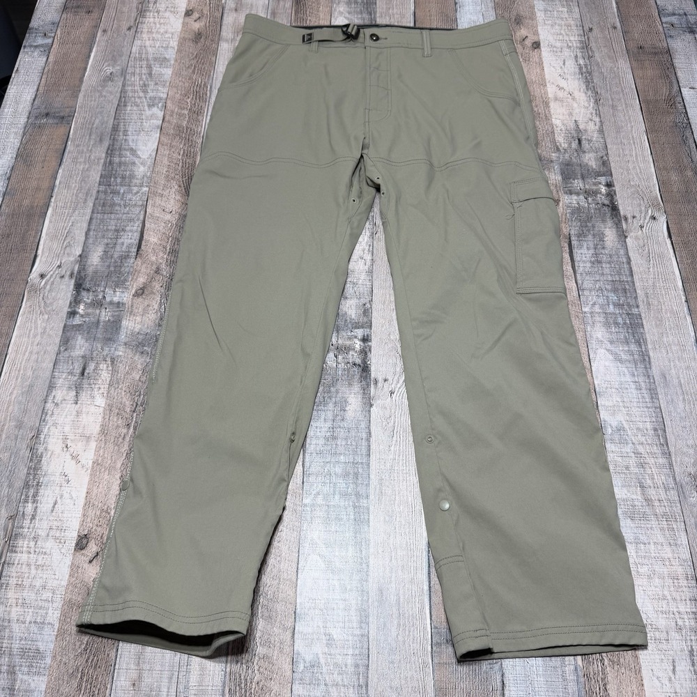 prAna Hiking Pants Mens 38x30 Khaki Cargo Outdoor Trail Nylon Belted